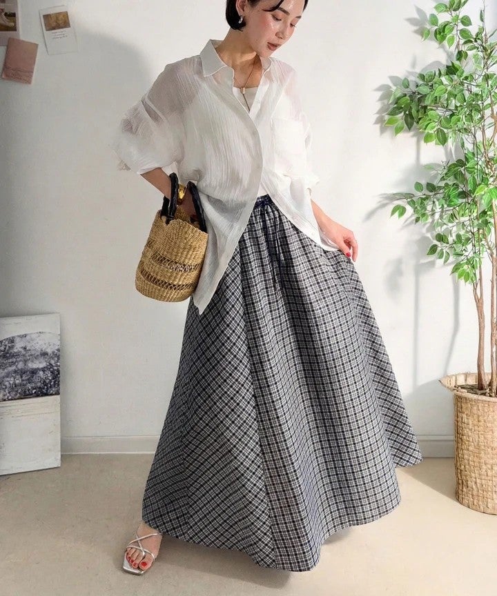 Classical Elf　爽やかに、軽やかに！大人の春夏スカート。サッカーチェックバイヤス切替フレアスカート商品画像-32