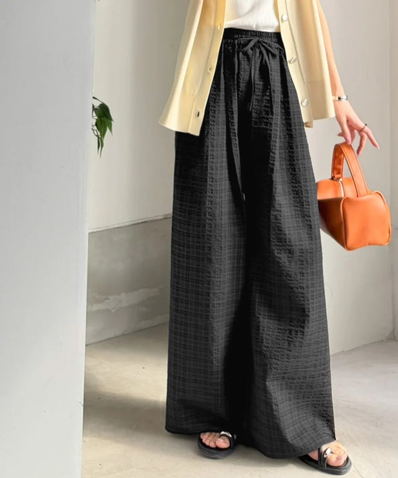 Classical Elf 履くだけでお洒落見え。涼しげ素材で魅せる。サッカーチェックタックワイドパンツ商品画像-7