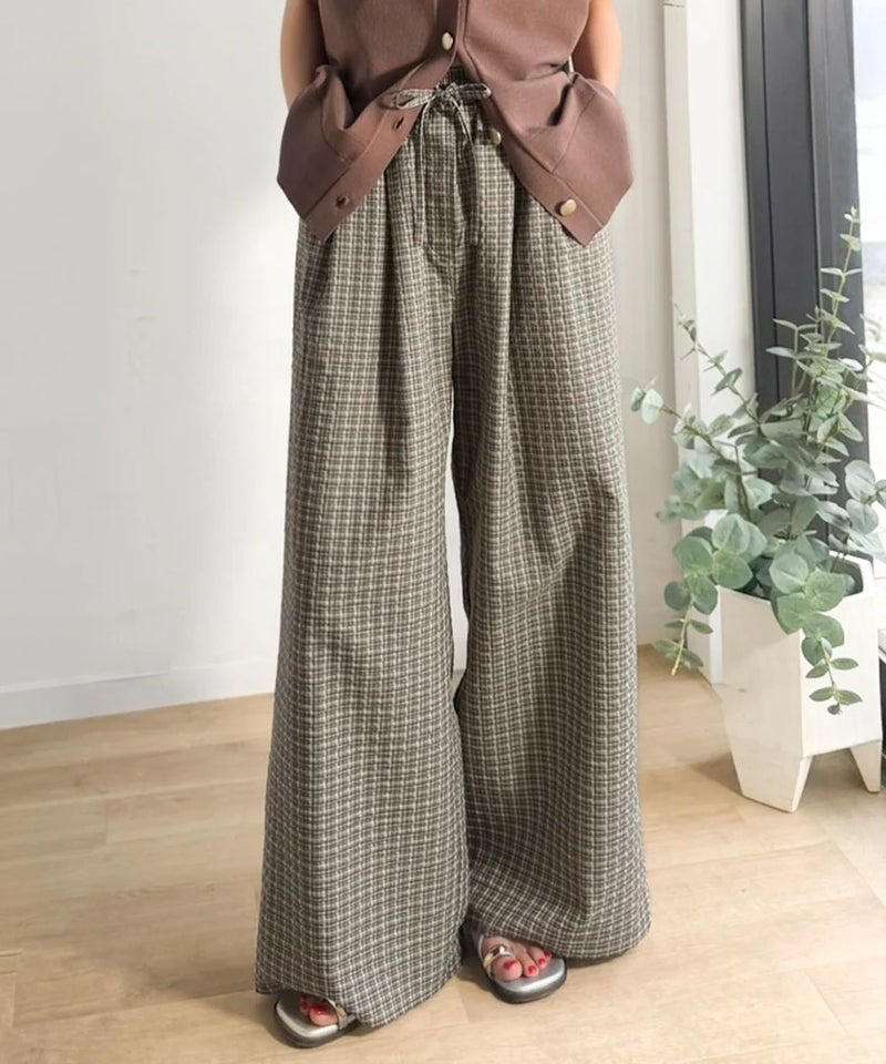 Classical Elf　履くだけでお洒落見え。涼しげ素材で魅せる。サッカーチェックタックワイドパンツ商品画像-12