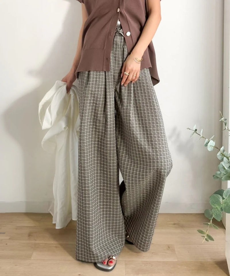 Classical Elf　履くだけでお洒落見え。涼しげ素材で魅せる。サッカーチェックタックワイドパンツ商品画像-13