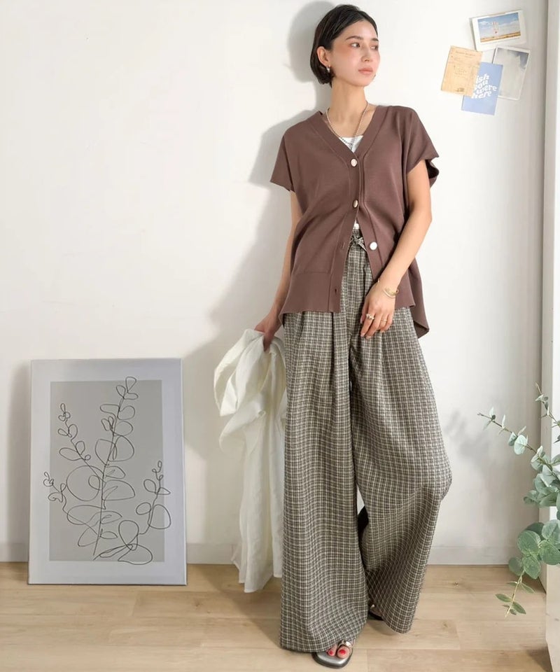 Classical Elf 履くだけでお洒落見え。涼しげ素材で魅せる。サッカーチェックタックワイドパンツ商品画像-14