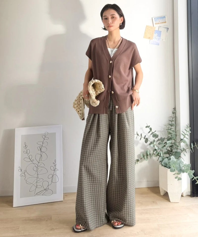 Classical Elf　履くだけでお洒落見え。涼しげ素材で魅せる。サッカーチェックタックワイドパンツ商品画像-15