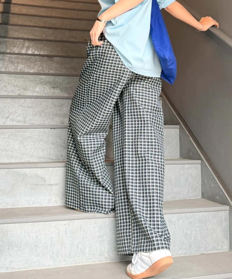 Classical Elf　履くだけでお洒落見え。涼しげ素材で魅せる。サッカーチェックタックワイドパンツ商品画像-17
