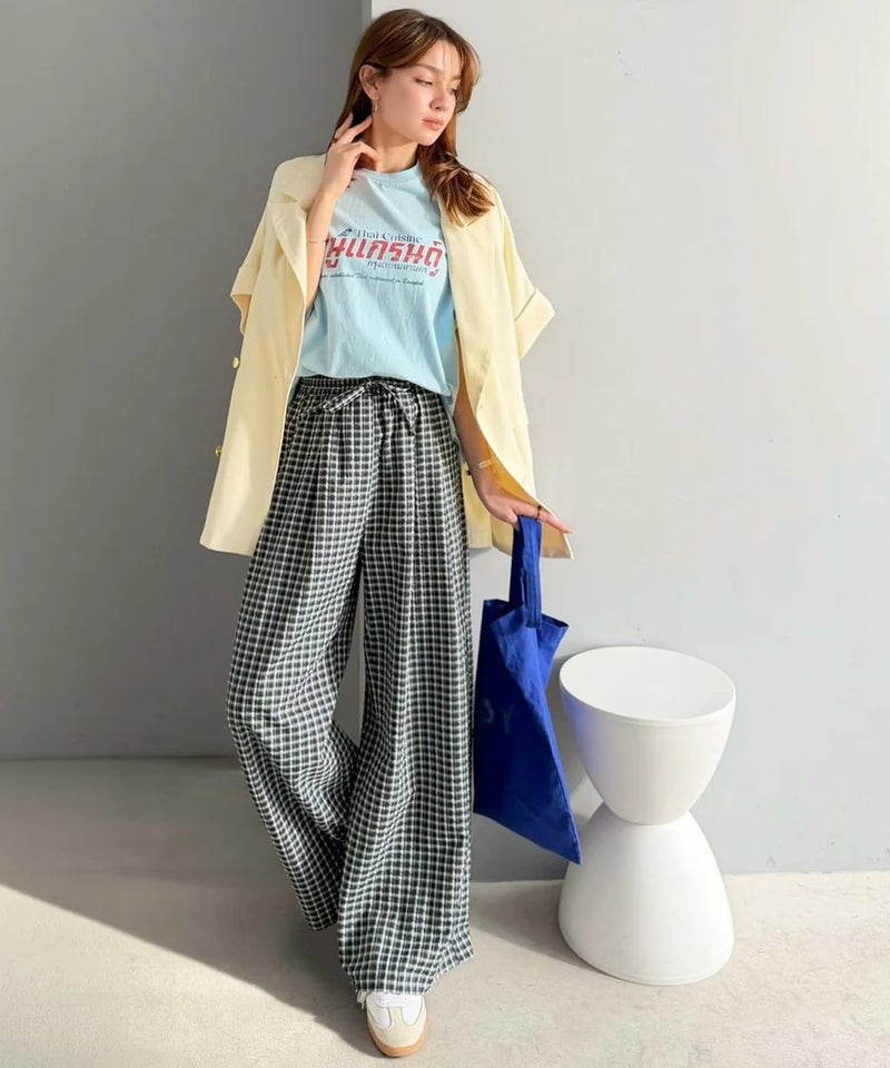 Classical Elf　履くだけでお洒落見え。涼しげ素材で魅せる。サッカーチェックタックワイドパンツ商品画像-22