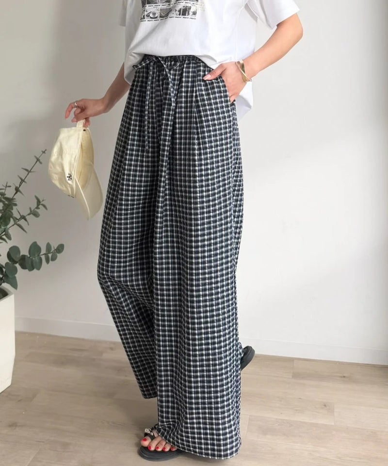 Classical Elf　履くだけでお洒落見え。涼しげ素材で魅せる。サッカーチェックタックワイドパンツ商品画像-23