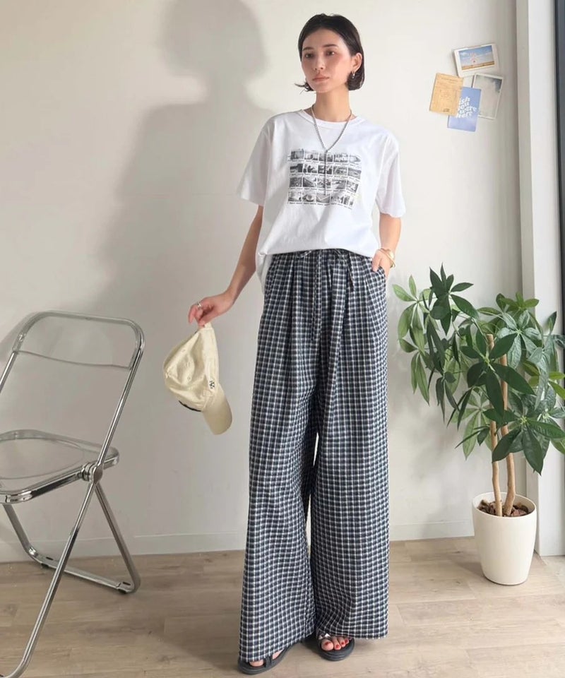 Classical Elf　履くだけでお洒落見え。涼しげ素材で魅せる。サッカーチェックタックワイドパンツ商品画像-25