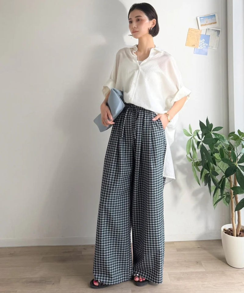 Classical Elf　履くだけでお洒落見え。涼しげ素材で魅せる。サッカーチェックタックワイドパンツ商品画像-27