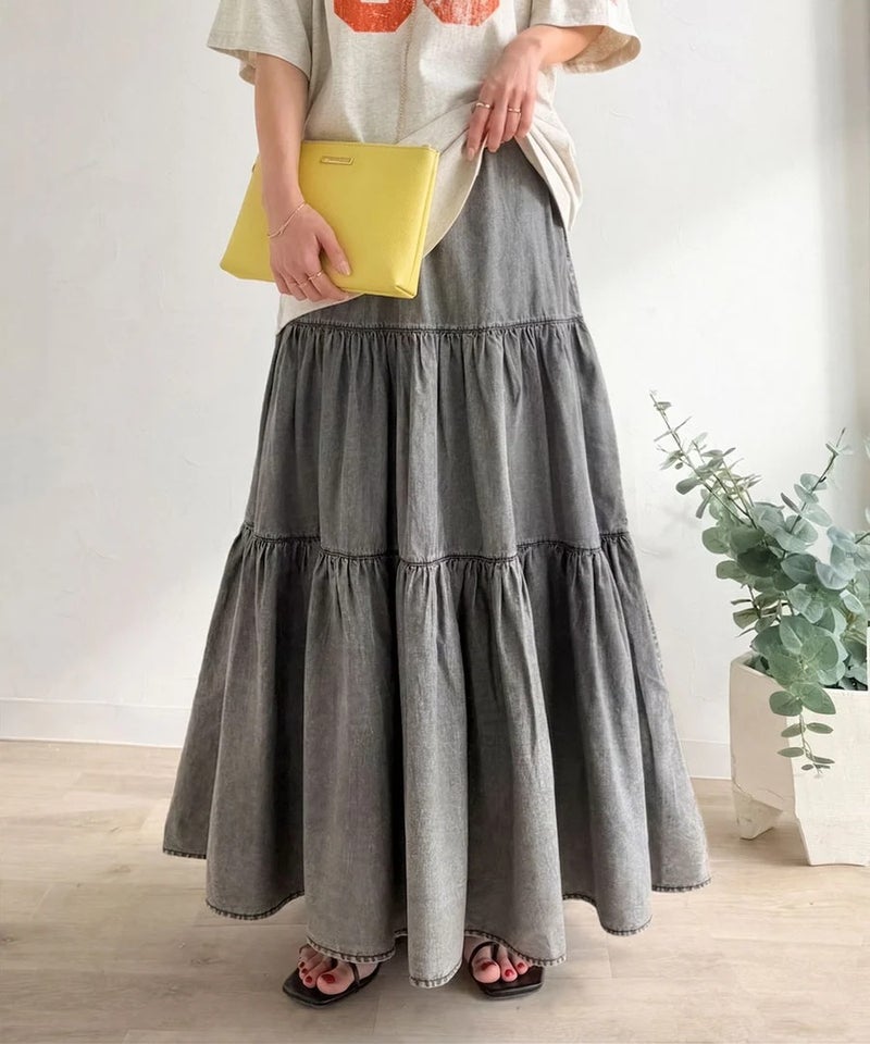 Classical Elf ヴィンテージ感漂う。綿100% シワ加工デニムティアードスカート商品画像-1