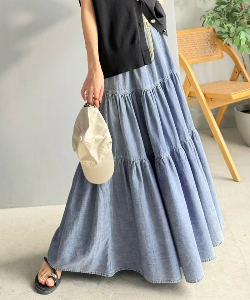 Classical Elf ヴィンテージ感漂う。綿100% シワ加工デニムティアードスカート商品画像-2