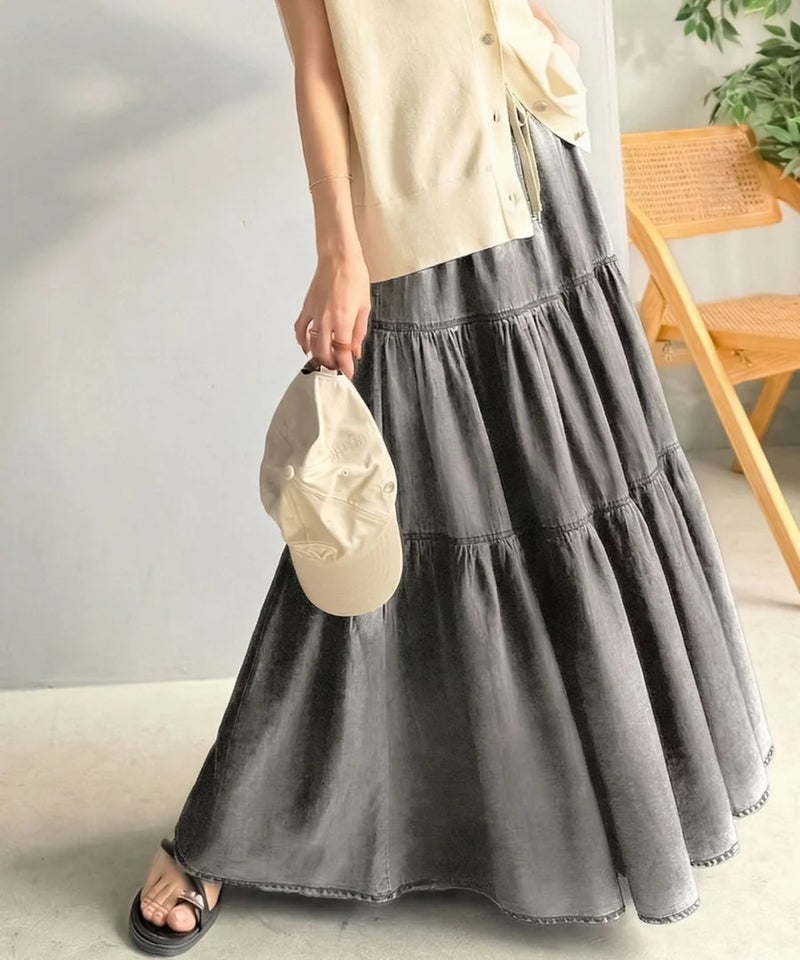 Classical Elf　ヴィンテージ感漂う。綿100％ シワ加工デニムティアードスカート商品画像-3