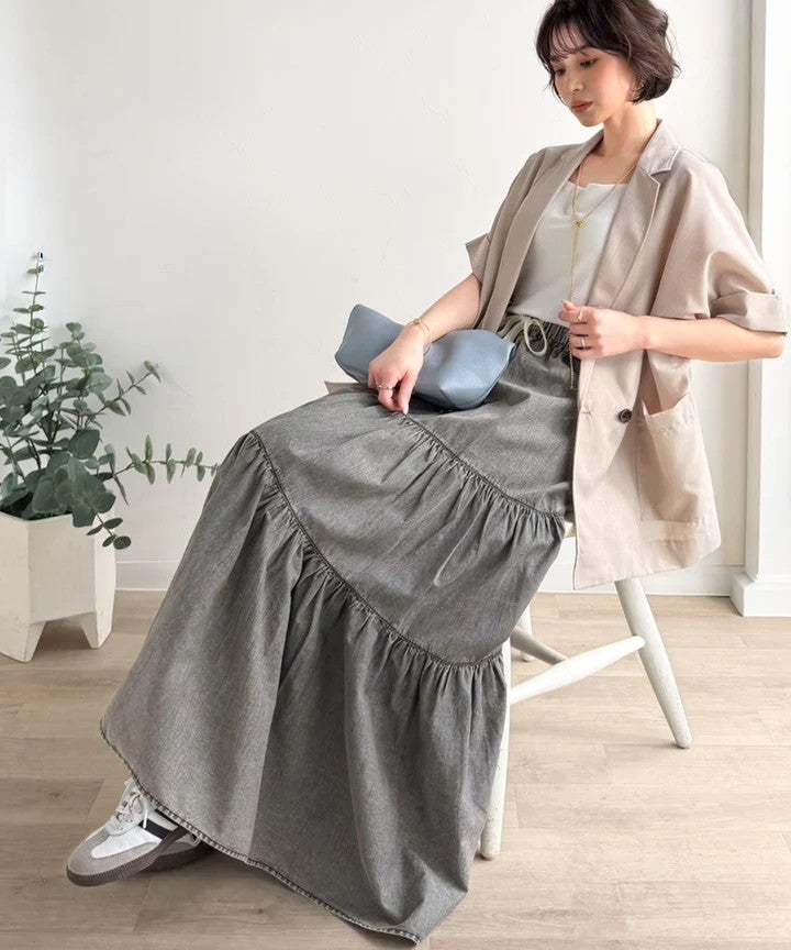 Classical Elf　ヴィンテージ感漂う。綿100％ シワ加工デニムティアードスカート商品画像-10