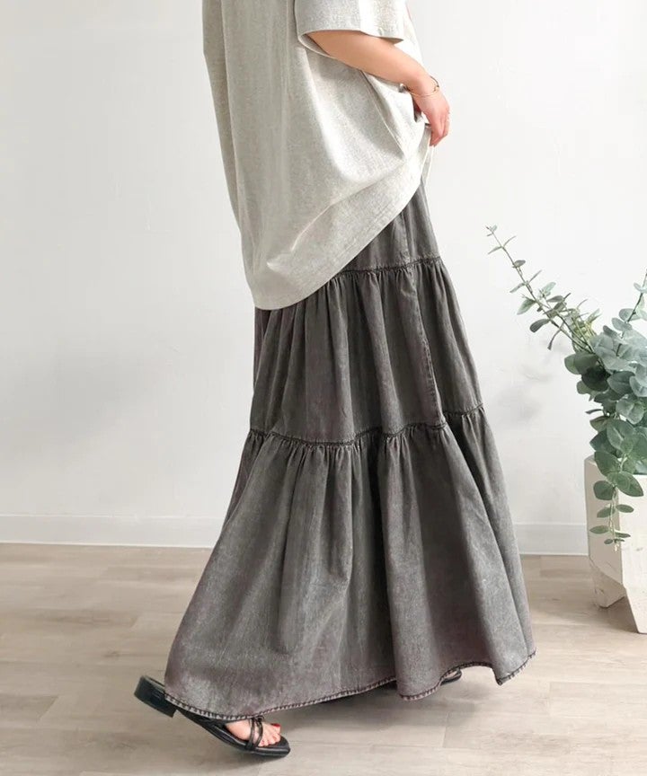 Classical Elf ヴィンテージ感漂う。綿100% シワ加工デニムティアードスカート商品画像-12