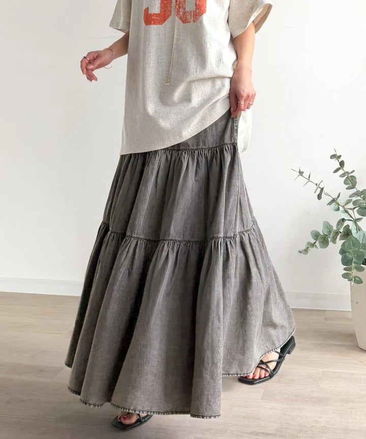 Classical Elf　ヴィンテージ感漂う。綿100％ シワ加工デニムティアードスカート商品画像-13