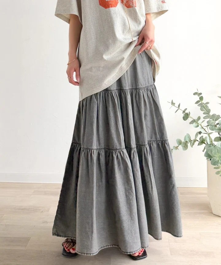 Classical Elf ヴィンテージ感漂う。綿100% シワ加工デニムティアードスカート商品画像-14