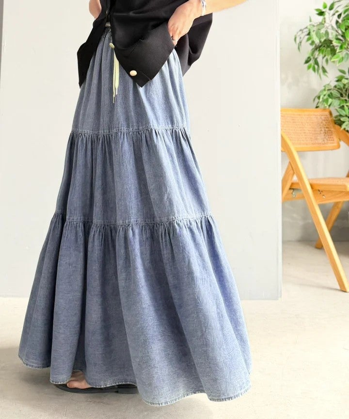 Classical Elf ヴィンテージ感漂う。綿100% シワ加工デニムティアードスカート商品画像-16