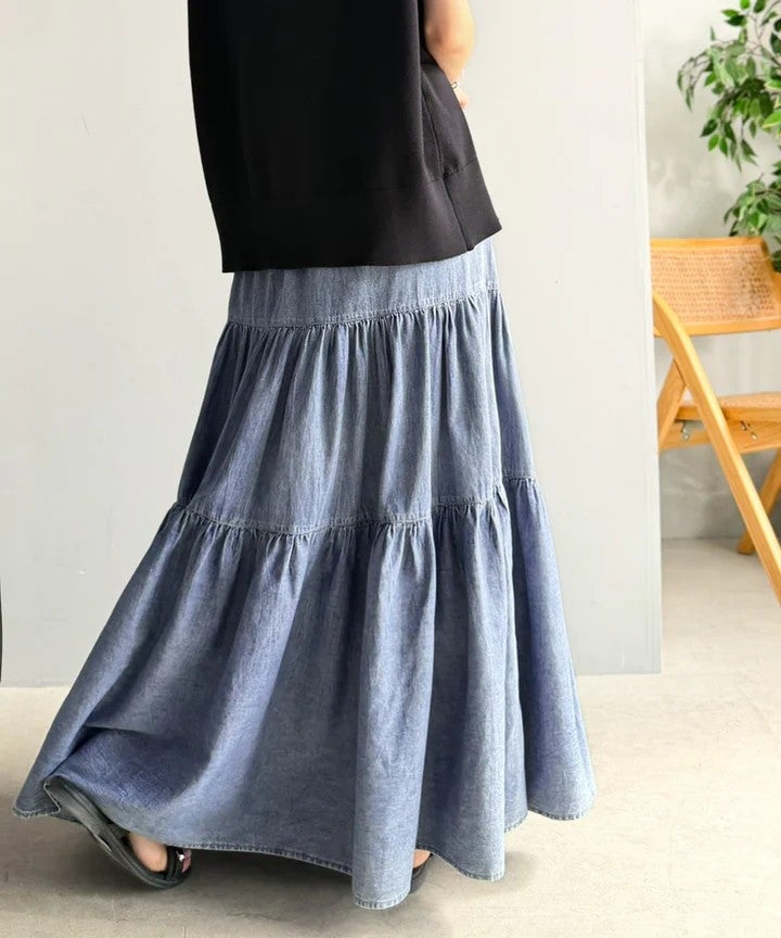 Classical Elf ヴィンテージ感漂う。綿100% シワ加工デニムティアードスカート商品画像-17