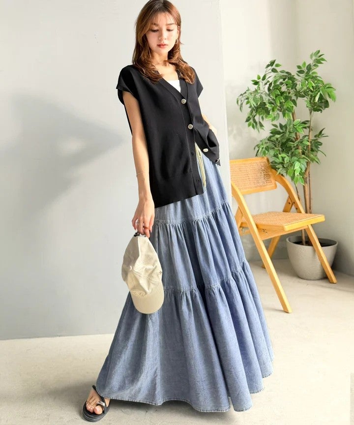 Classical Elf　ヴィンテージ感漂う。綿100％ シワ加工デニムティアードスカート商品画像-18