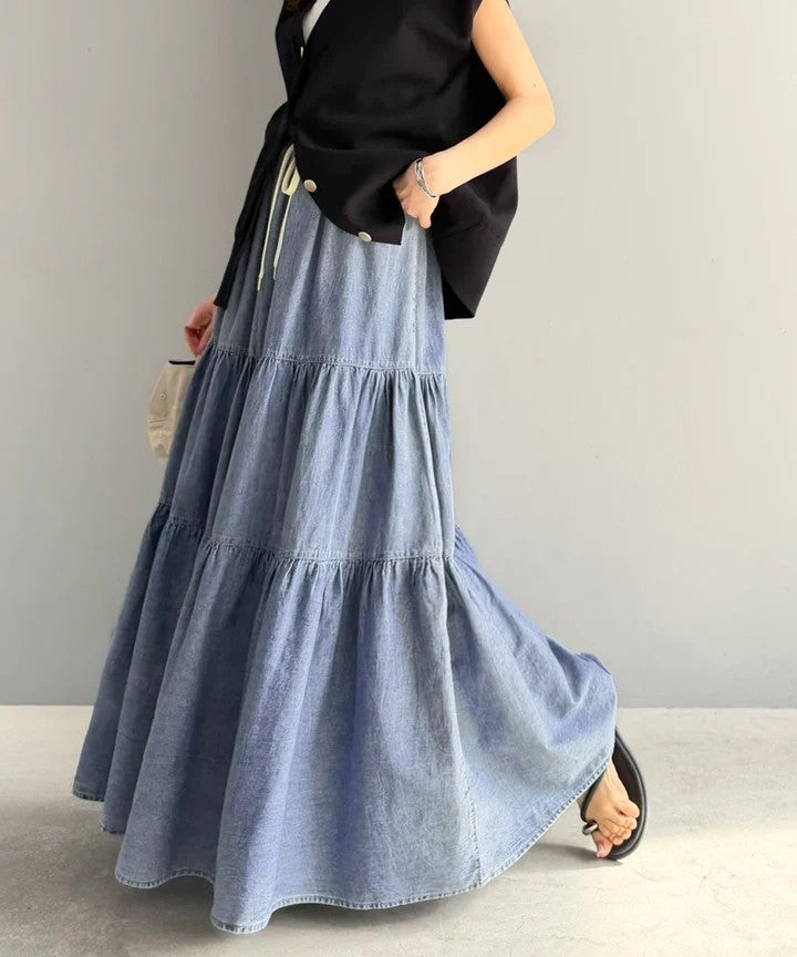 Classical Elf　ヴィンテージ感漂う。綿100％ シワ加工デニムティアードスカート商品画像-19