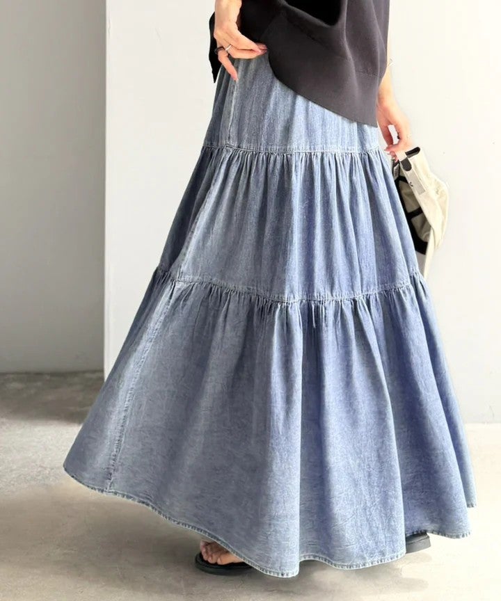 Classical Elf ヴィンテージ感漂う。綿100% シワ加工デニムティアードスカート商品画像-21