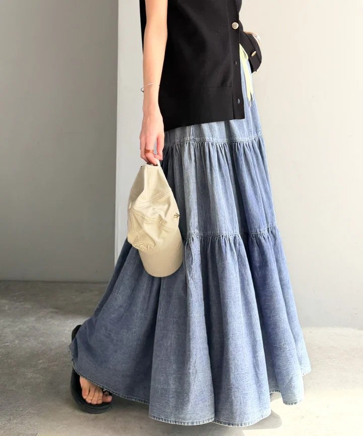 Classical Elf ヴィンテージ感漂う。綿100% シワ加工デニムティアードスカート商品画像-22