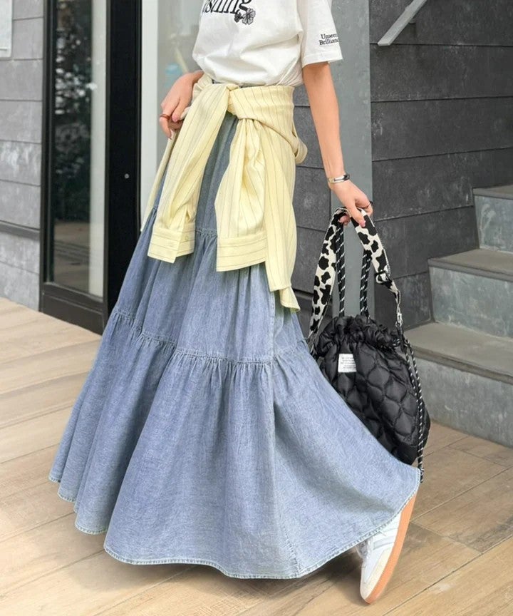 Classical Elf　ヴィンテージ感漂う。綿100％ シワ加工デニムティアードスカート商品画像-24