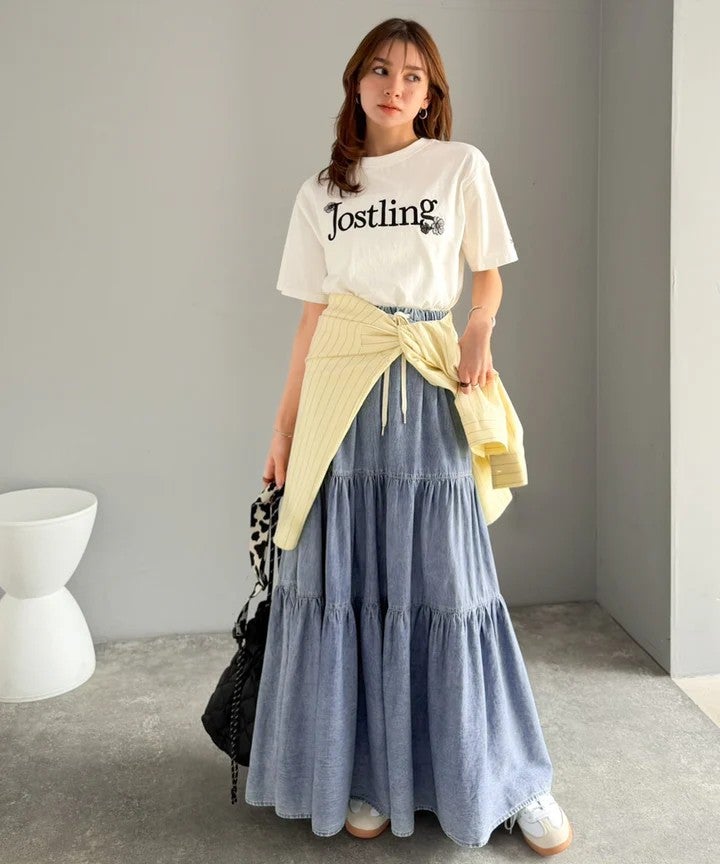 Classical Elf ヴィンテージ感漂う。綿100% シワ加工デニムティアードスカート商品画像-27