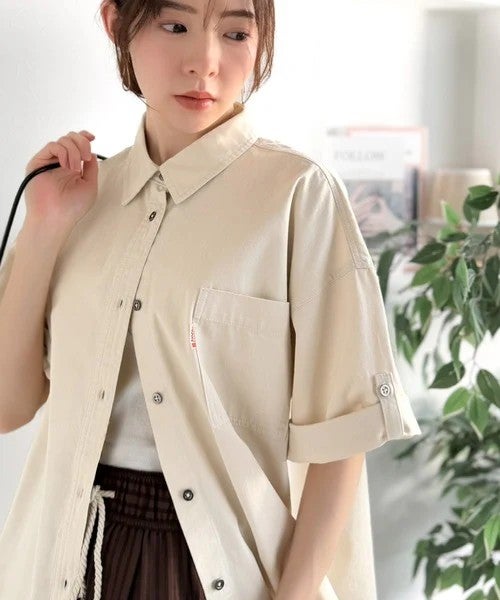 Classical Elf　《JaVaジャバコラボ》さらっとプラス1枚の大人カジュアル♪綿100％ライトオンスデニム素材袖ロールアップシャツ（半袖）商品画像-10