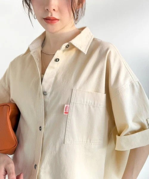 Classical Elf　《JaVaジャバコラボ》さらっとプラス1枚の大人カジュアル♪綿100％ライトオンスデニム素材袖ロールアップシャツ（半袖）商品画像-13