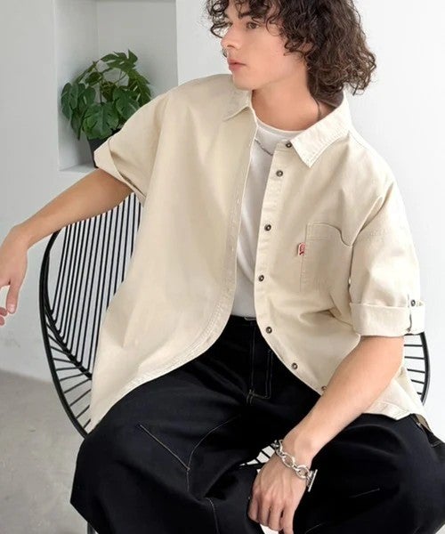 Classical Elf　《JaVaジャバコラボ》さらっとプラス1枚の大人カジュアル♪綿100％ライトオンスデニム素材袖ロールアップシャツ（半袖）商品画像-19