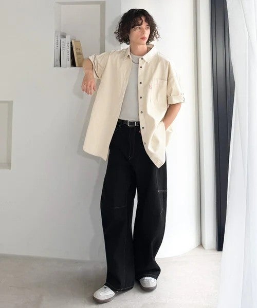 Classical Elf　《JaVaジャバコラボ》さらっとプラス1枚の大人カジュアル♪綿100％ライトオンスデニム素材袖ロールアップシャツ（半袖）商品画像-20