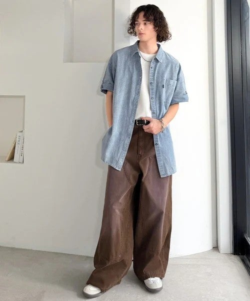 Classical Elf　《JaVaジャバコラボ》さらっとプラス1枚の大人カジュアル♪綿100％ライトオンスデニム素材袖ロールアップシャツ（半袖）商品画像-30