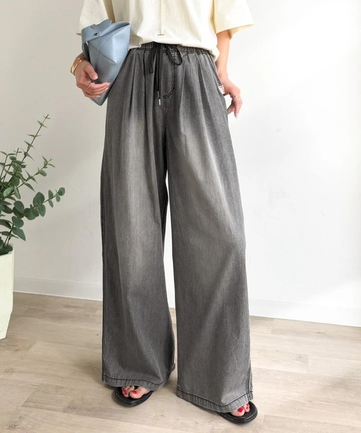 Classical Elf 《JaVa ジャバコラボ》まるで呼吸するような軽やかさ。綿100%シワ加工デニム2タックイージーパンツ商品画像-15