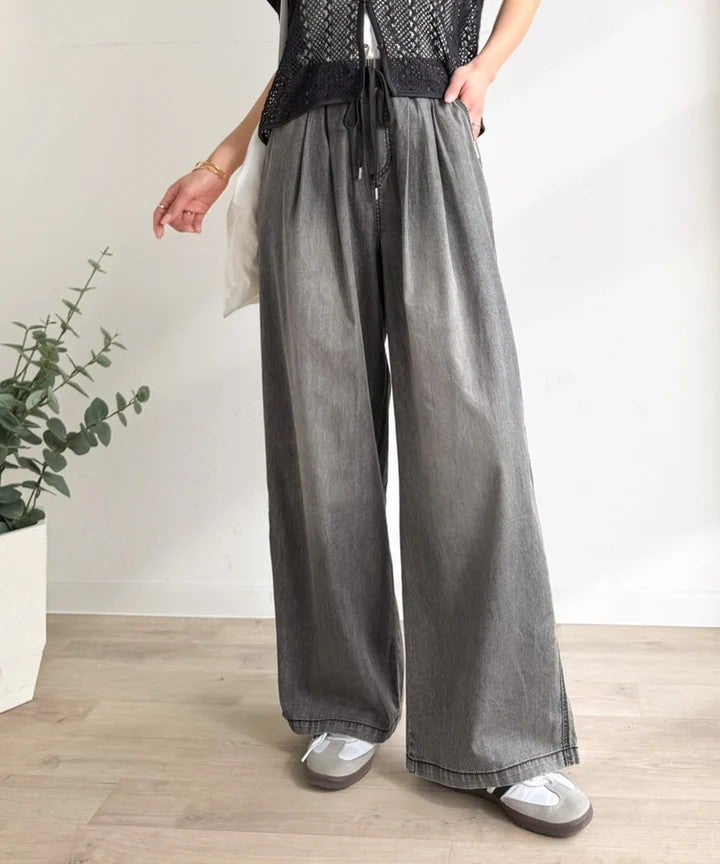 Classical Elf 《JaVa ジャバコラボ》まるで呼吸するような軽やかさ。綿100%シワ加工デニム2タックイージーパンツ商品画像-18