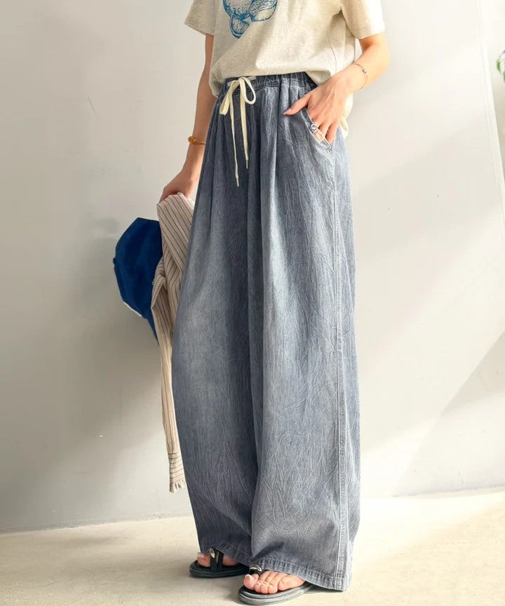 Classical Elf 《JaVa ジャバコラボ》まるで呼吸するような軽やかさ。綿100%シワ加工デニム2タックイージーパンツ商品画像-21