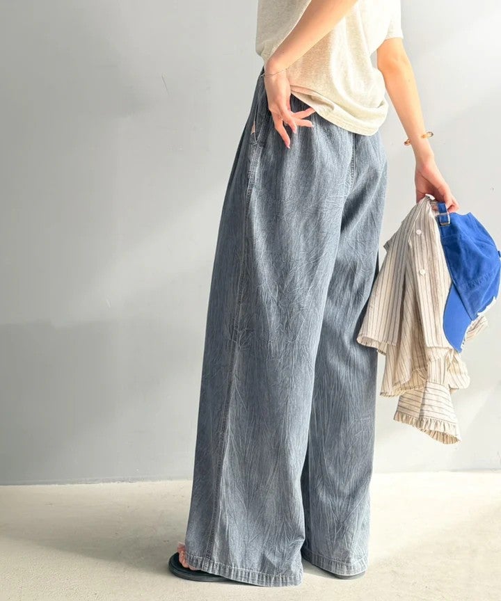 Classical Elf 《JaVa ジャバコラボ》まるで呼吸するような軽やかさ。綿100%シワ加工デニム2タックイージーパンツ商品画像-23