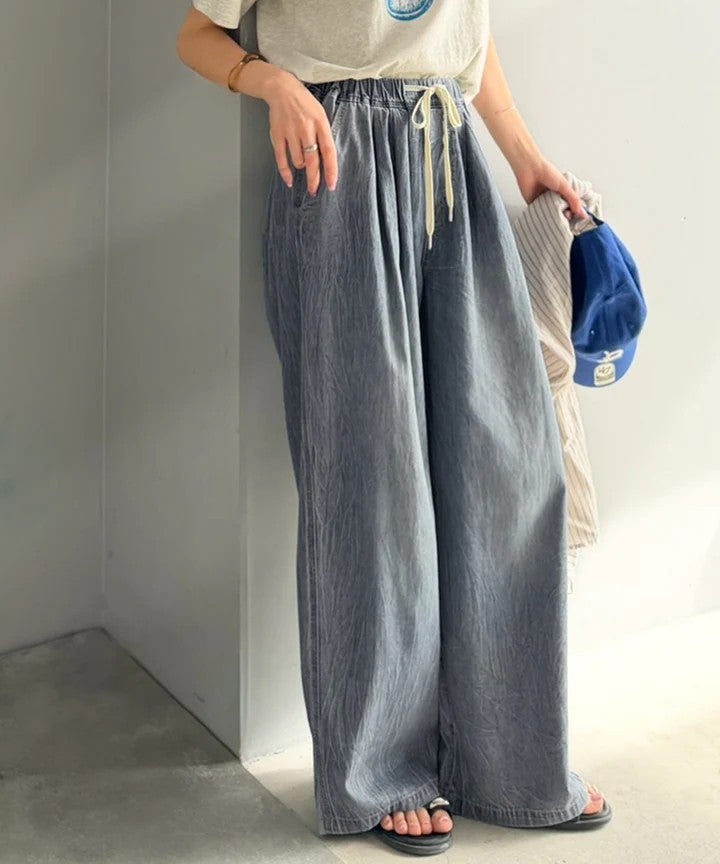 Classical Elf 《JaVa ジャバコラボ》まるで呼吸するような軽やかさ。綿100%シワ加工デニム2タックイージーパンツ商品画像-24