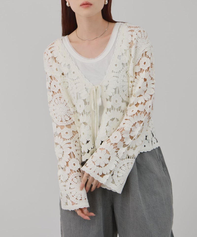 Free Nature  フラワーモチーフクロシェ編みカーディガン レディース商品画像-1