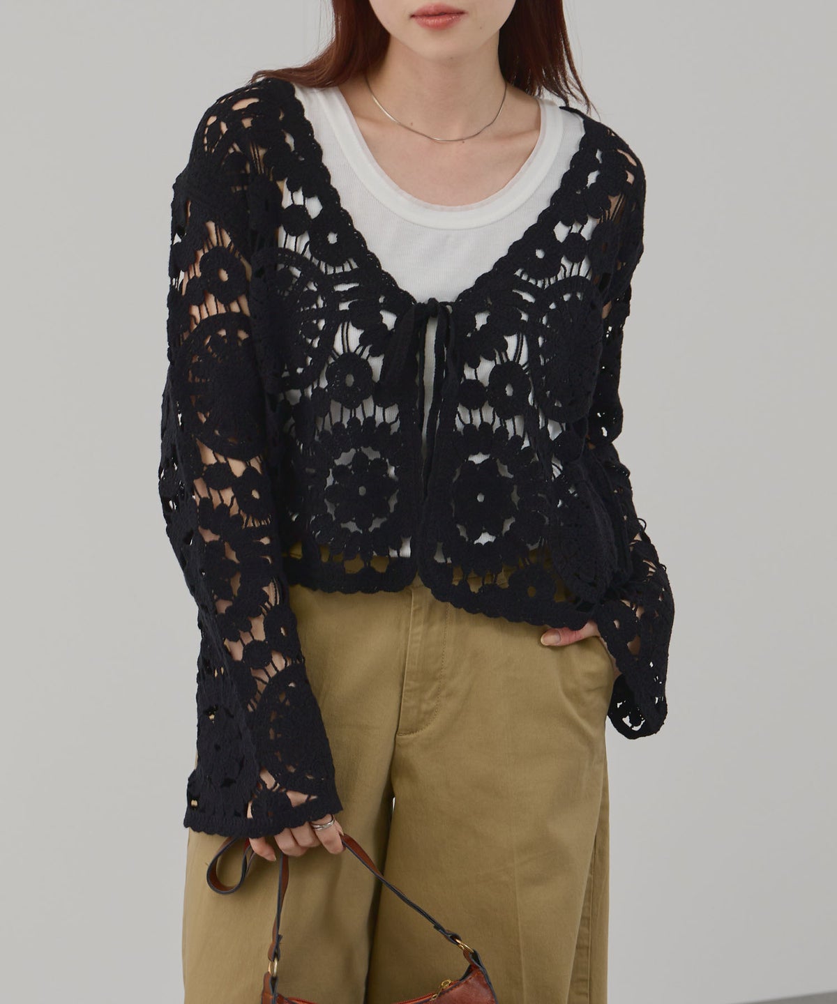 Free Nature フラワーモチーフクロシェ編みカーディガン レディース