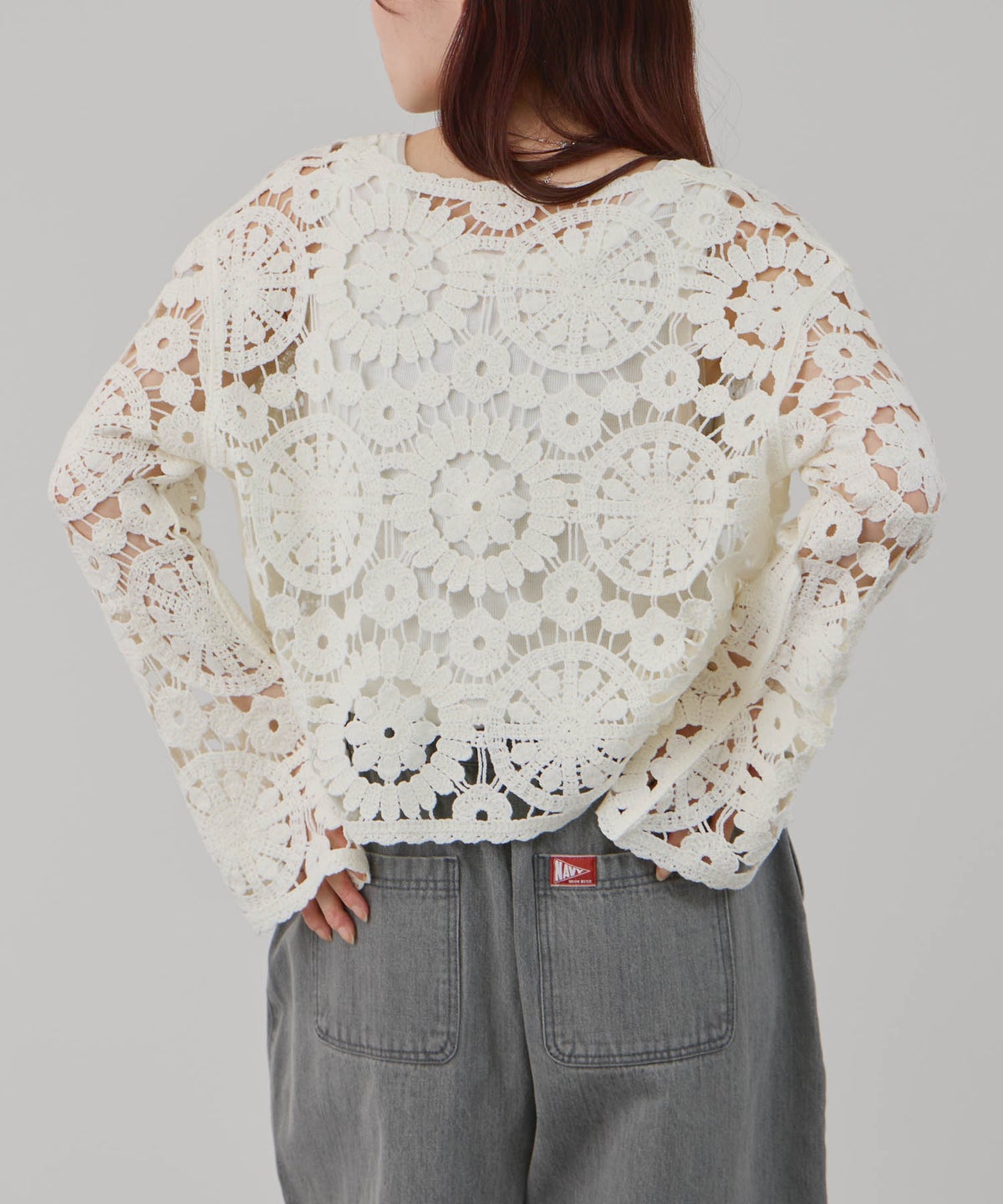 Free Nature フラワーモチーフクロシェ編みカーディガン レディース