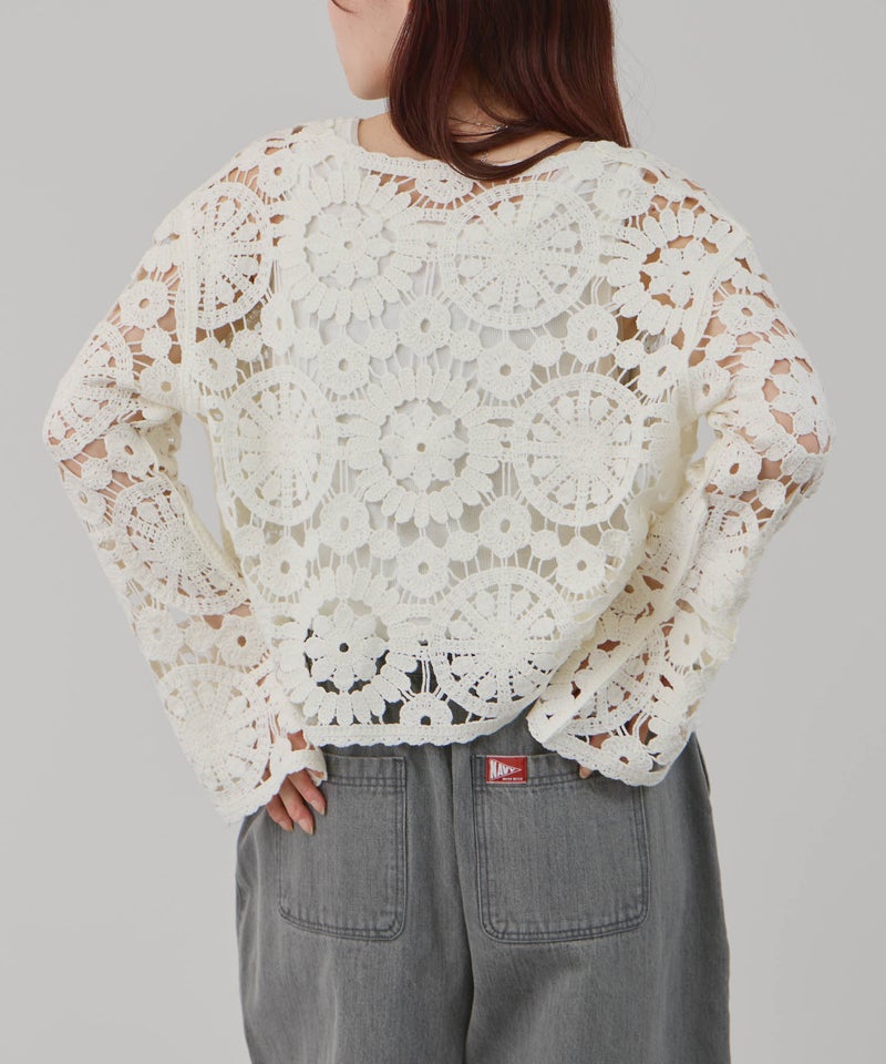 Free Nature フラワーモチーフクロシェ編みカーディガン レディース商品画像-4