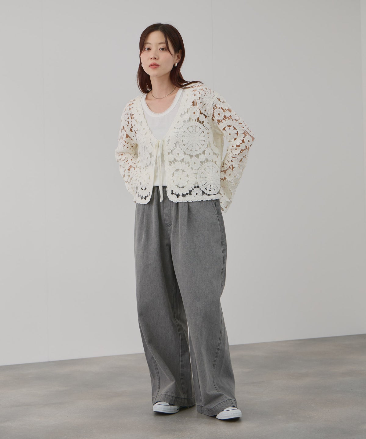 Free Nature フラワーモチーフクロシェ編みカーディガン レディース