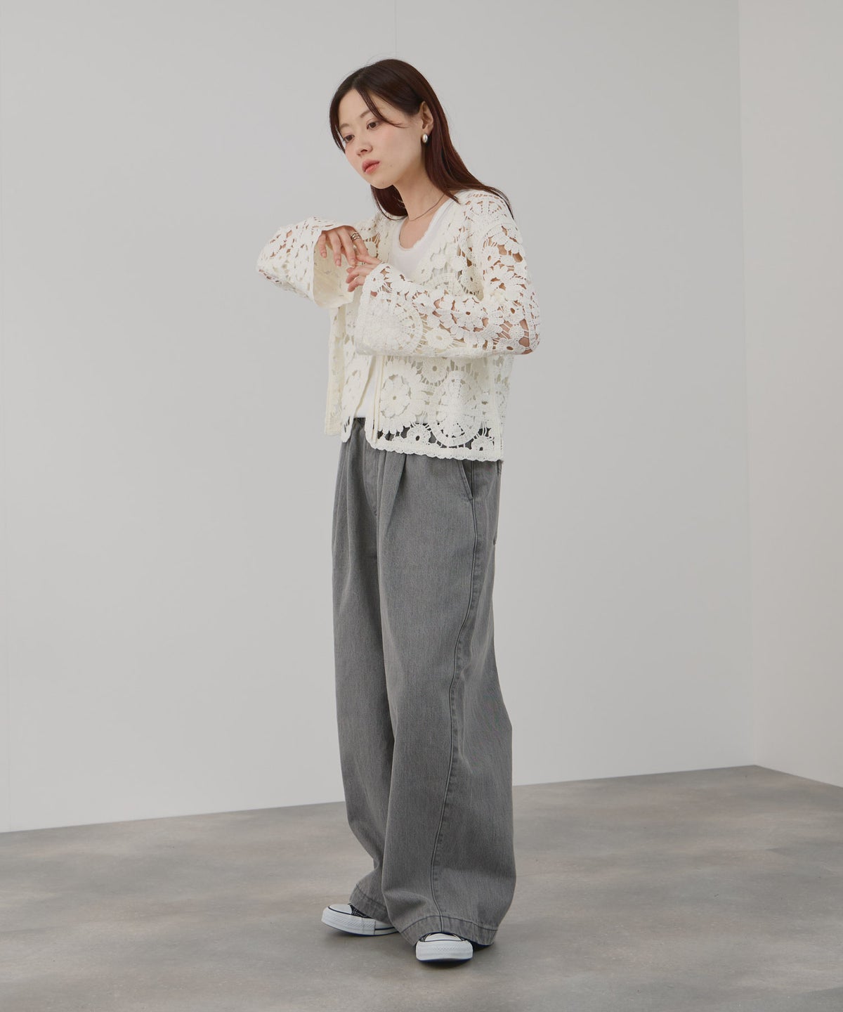 Free Nature フラワーモチーフクロシェ編みカーディガン レディース