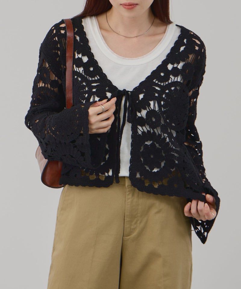 Free Nature フラワーモチーフクロシェ編みカーディガン レディース商品画像-8