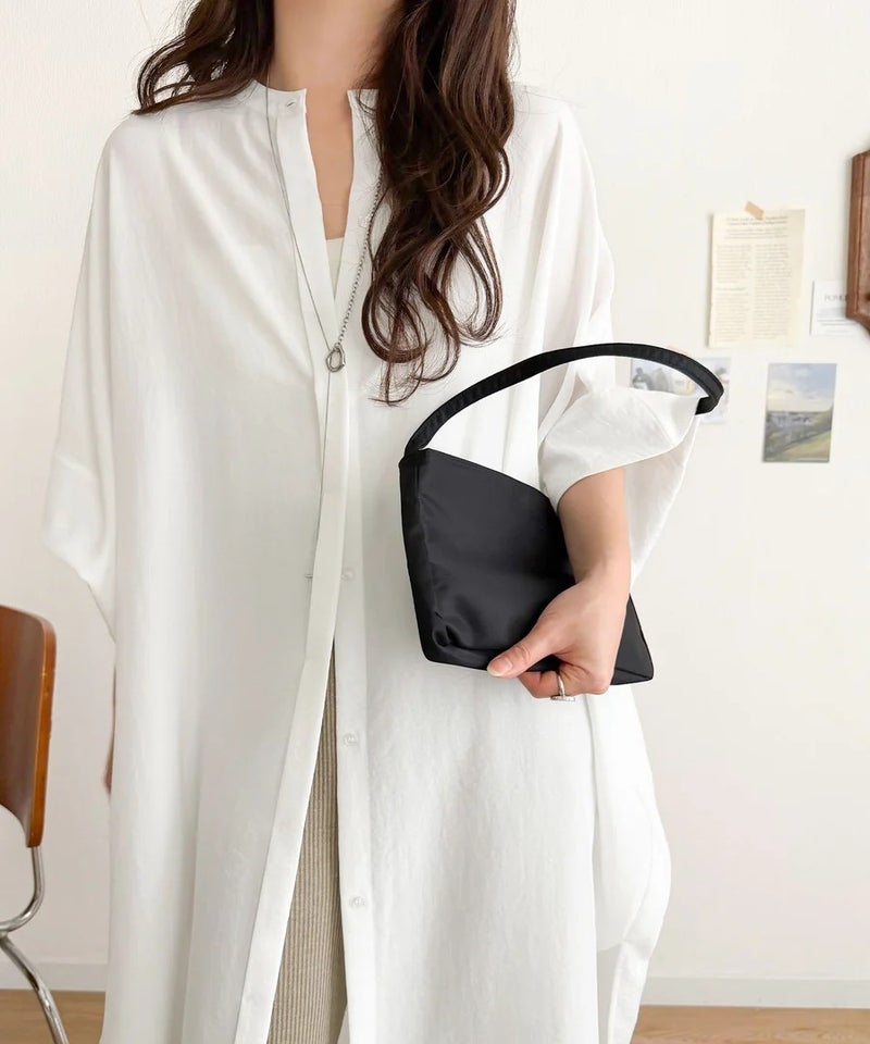 Classical Elf【UVカット・防シワ・吸水速乾・接触冷感機能付き】一枚で視線をさらう。バンドカラービッグチュニックシャツ(半袖)商品画像-11