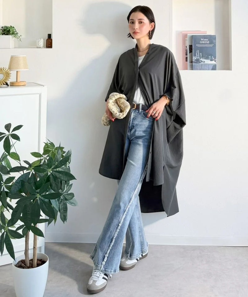 Classical Elf【UVカット・防シワ・吸水速乾・接触冷感機能付き】一枚で視線をさらう。バンドカラービッグチュニックシャツ（半袖）商品画像-13