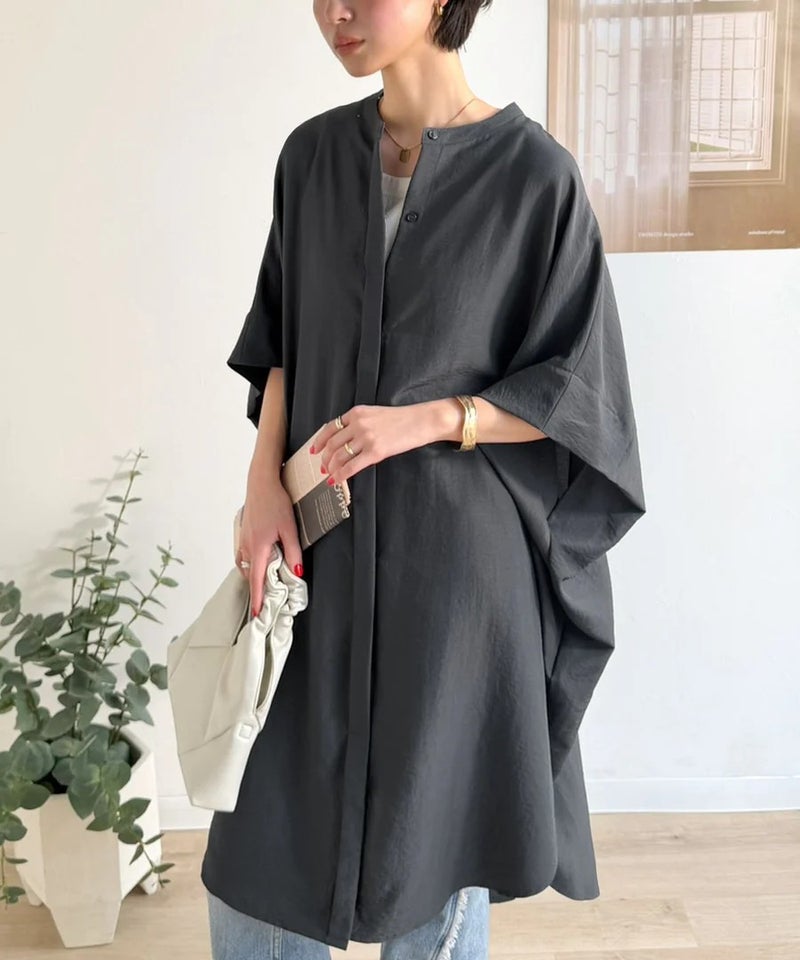 Classical Elf【UVカット・防シワ・吸水速乾・接触冷感機能付き】一枚で視線をさらう。バンドカラービッグチュニックシャツ（半袖）商品画像-14