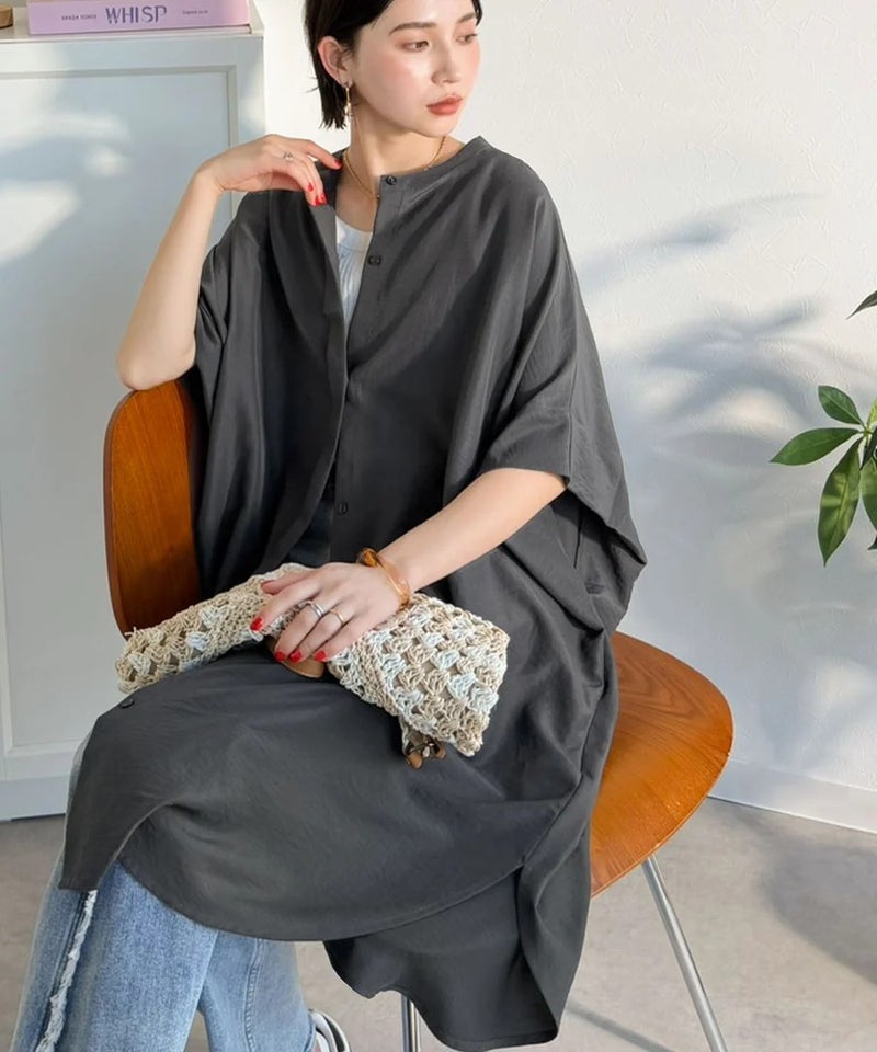 Classical Elf【UVカット・防シワ・吸水速乾・接触冷感機能付き】一枚で視線をさらう。バンドカラービッグチュニックシャツ（半袖）商品画像-16