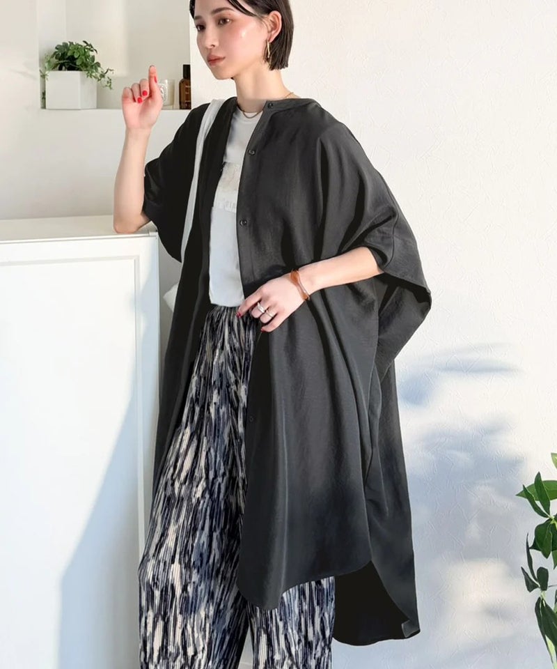 Classical Elf【UVカット・防シワ・吸水速乾・接触冷感機能付き】一枚で視線をさらう。バンドカラービッグチュニックシャツ(半袖)商品画像-17