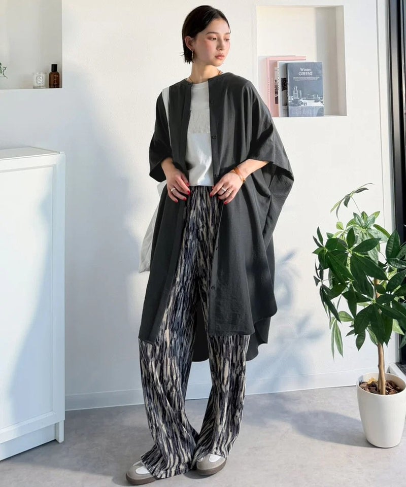 Classical Elf【UVカット・防シワ・吸水速乾・接触冷感機能付き】一枚で視線をさらう。バンドカラービッグチュニックシャツ（半袖）商品画像-18