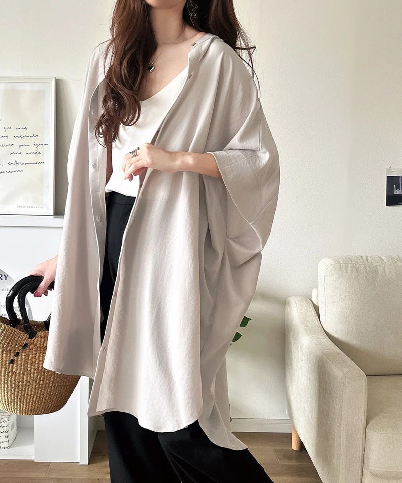 Classical Elf【UVカット・防シワ・吸水速乾・接触冷感機能付き】一枚で視線をさらう。バンドカラービッグチュニックシャツ（半袖）商品画像-20